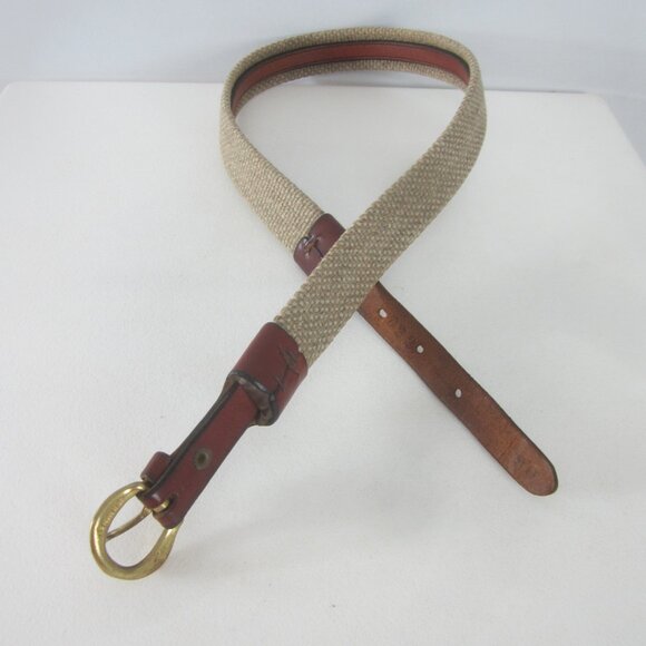 Etienne Aigner Belt 30 Beige Woven Brown Leather Trim Belt 28\